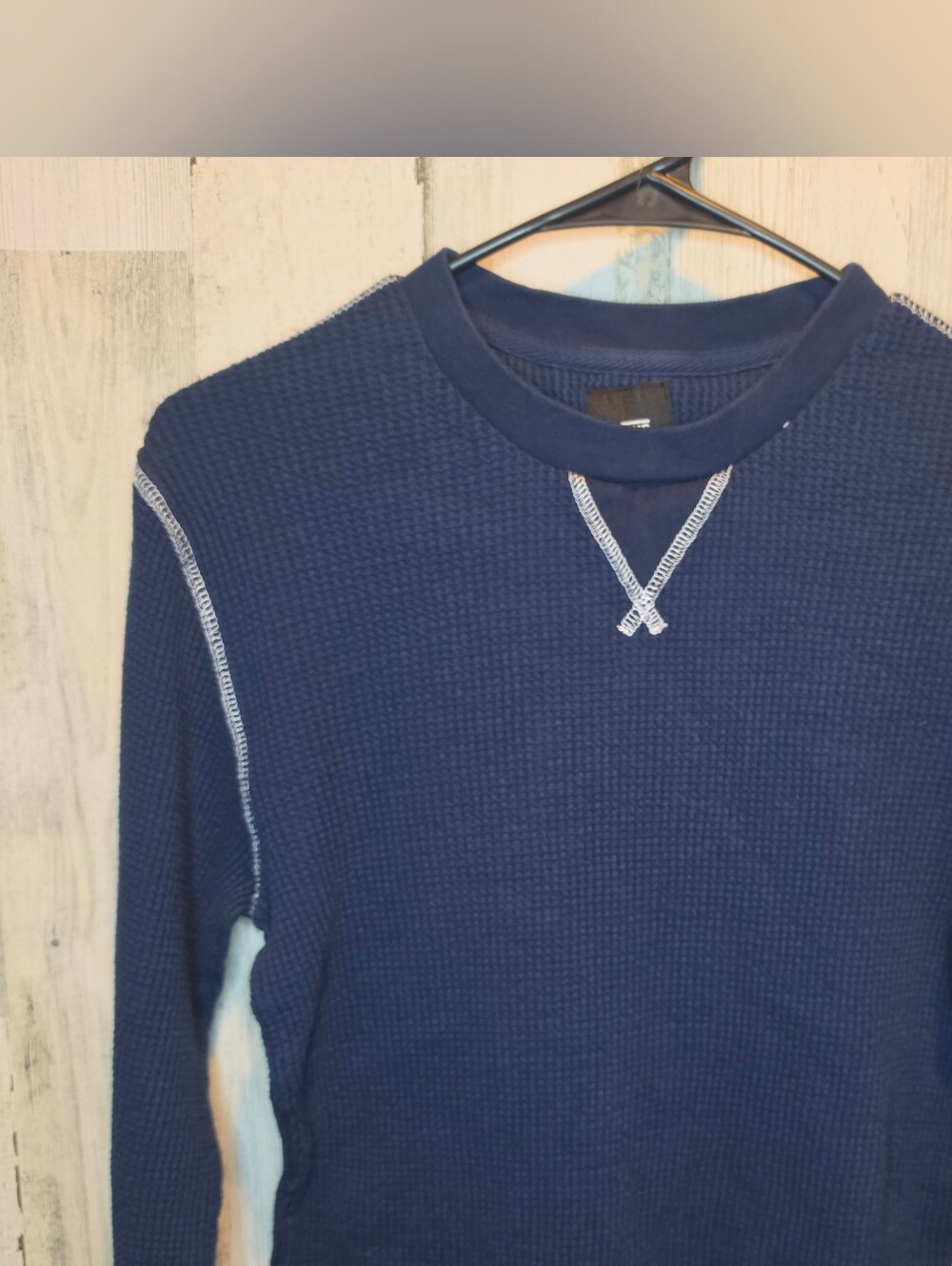 Vans Men Small Navy Blue Waffle Knit Thermal Shirt Unisex